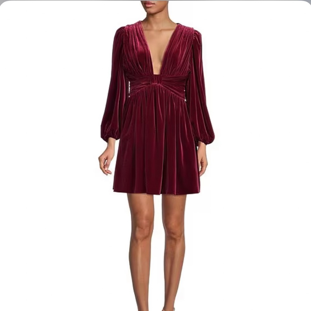 Gianni Bini Mariah 3/4 Sleeve Plunging V-Neck Velvet A-Line Dress